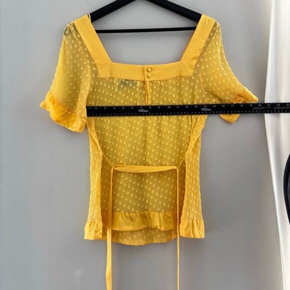 Y2K Vintage Guess Silk Blend Yellow Polka Dot Semi Sheer Top Size Medium - Picture 4 of 8